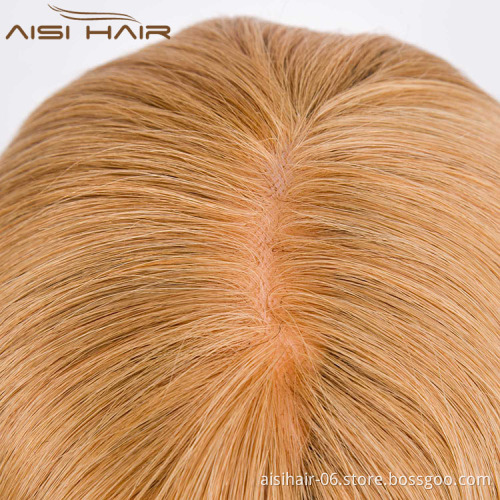 Aisi Hair Best Selling  Malaysian Hair Bob Cut Style Blonde Half Hand Tied Lace Wig For White Women